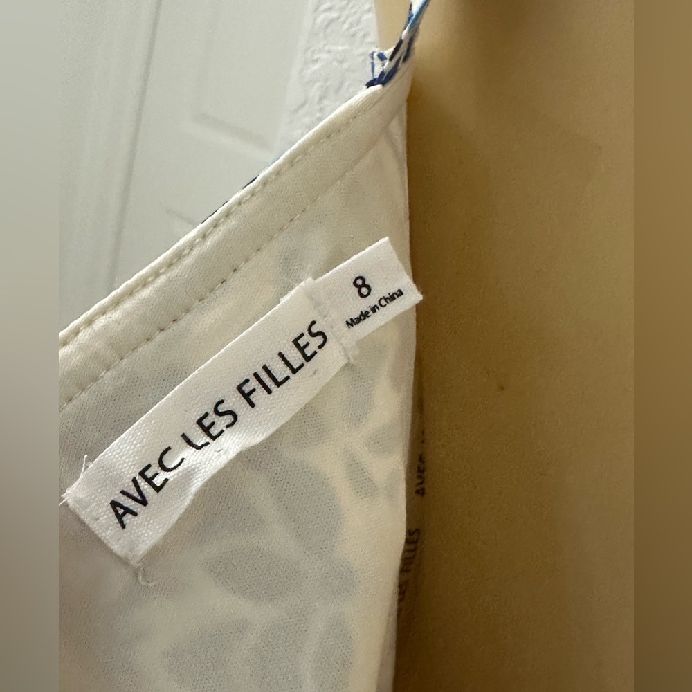 Avec Les Filles Sweetheart Neck Mini Sundress in Blue and White size 8 - Picture 2 of 13